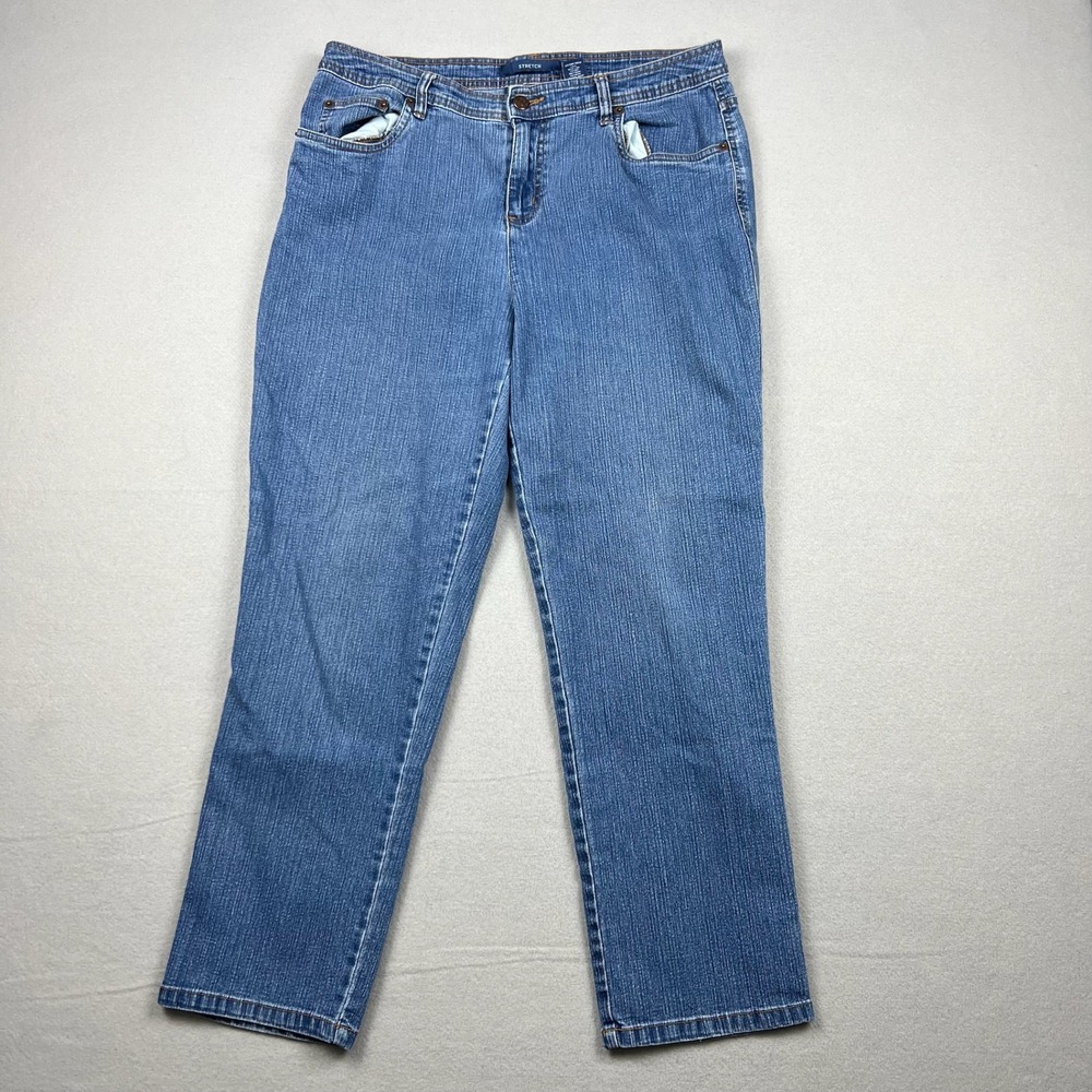 Vintage Bill Blass Women 14P Blue Wash Straight Leg Stretch Slub Denim Jeans UAE